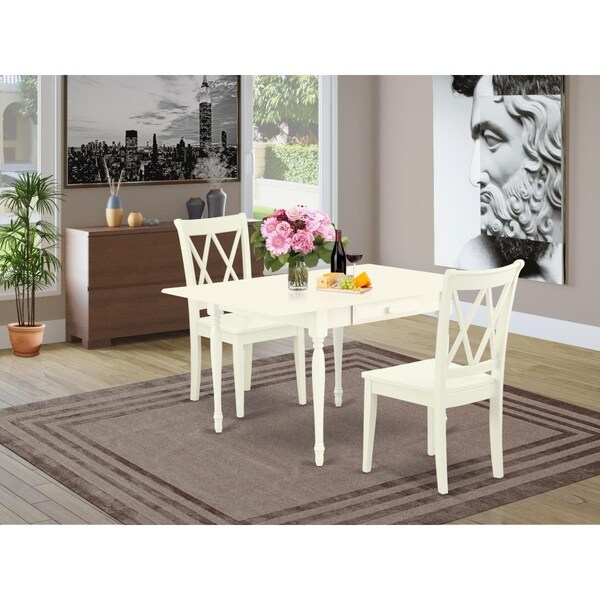 East West Furniture 3 Piece Monza Dining Room Table Set - Linen White MZCL3-LWH-W - main